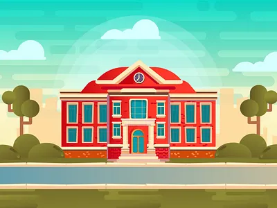 Grand School Building Educational Institution Exterior design graphic design illustration landscape vector art vexel art