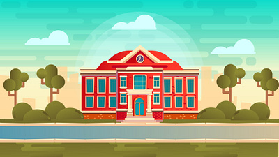 Grand School Building Educational Institution Exterior design graphic design illustration landscape vector art vexel art
