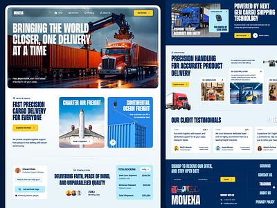Movexa - Logistics and Cargo Transportation Website air freight cargo transportation courier service delivery service export fleet management freight management homepage import landing page logistics package delivery shipment shipping company website shipping container transport trucking web design website website design