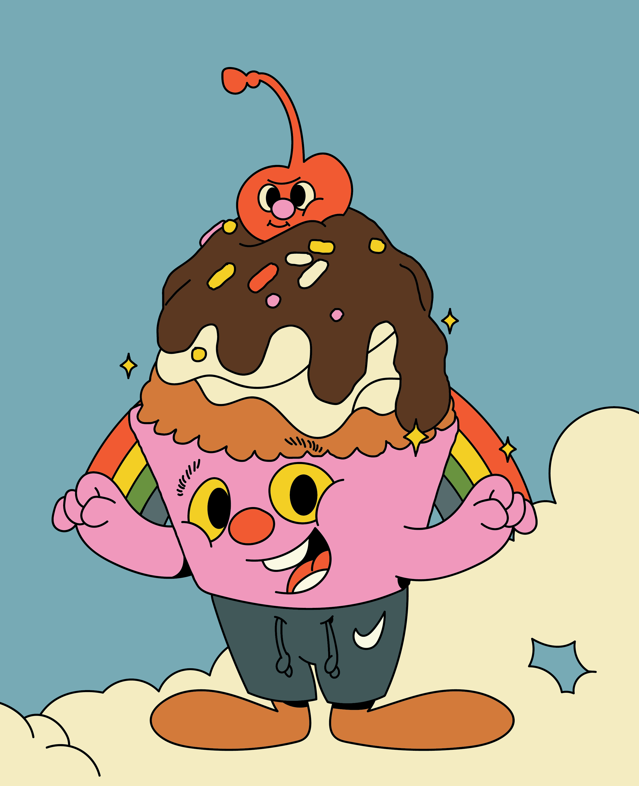 rainbow cupcake character character design characters cupcake character flat illustraion sweets