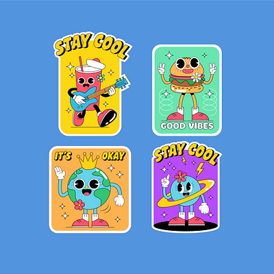 A Retro Cartoon Sticker Design Series cartoon characterdesign funart illustration stickerdesign vectorart