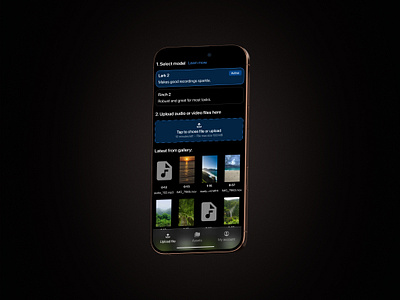 Clary - AI Voice Enhance Mobile App. First page. ai branding button chose your file gallery graphic design mobile ui upload voice