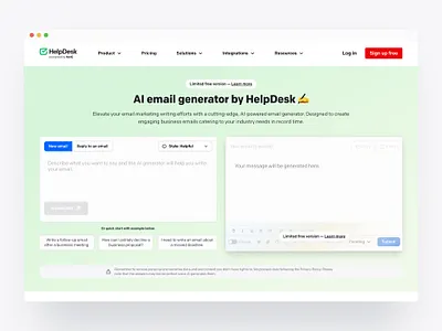 AI Email Generator — Minimal Landing Page creative design email landingpage minimal ui web web design