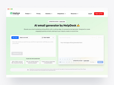 AI Email Generator — Minimal Landing Page creative design email landingpage minimal ui web web design