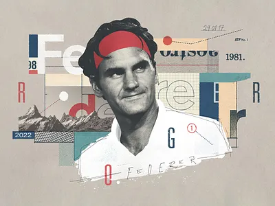 Roger Federer art champion collage digital art editorial federer illustration magazine portrait roger federer sport tennis typography