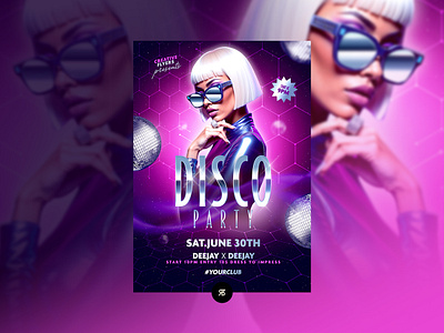 Disco Fever Flyer Design club design creative design disco ball disco flyer disco poster flyer templates futuristic gaming gradients graphic design illustration neon lights nightclub party flyer photoshop poster retro tects effects
