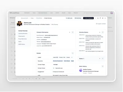 Leadvista - Contact's Profile contacts profile profiles saas ui ux