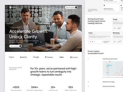Nextoria - Business Consultant Landing Page business business consulting business growth case study cleanui company website consulting consulting agency conversion growth landing page minimal productdesign saas startup agency strategicdesign uiinspiration uiux web design website