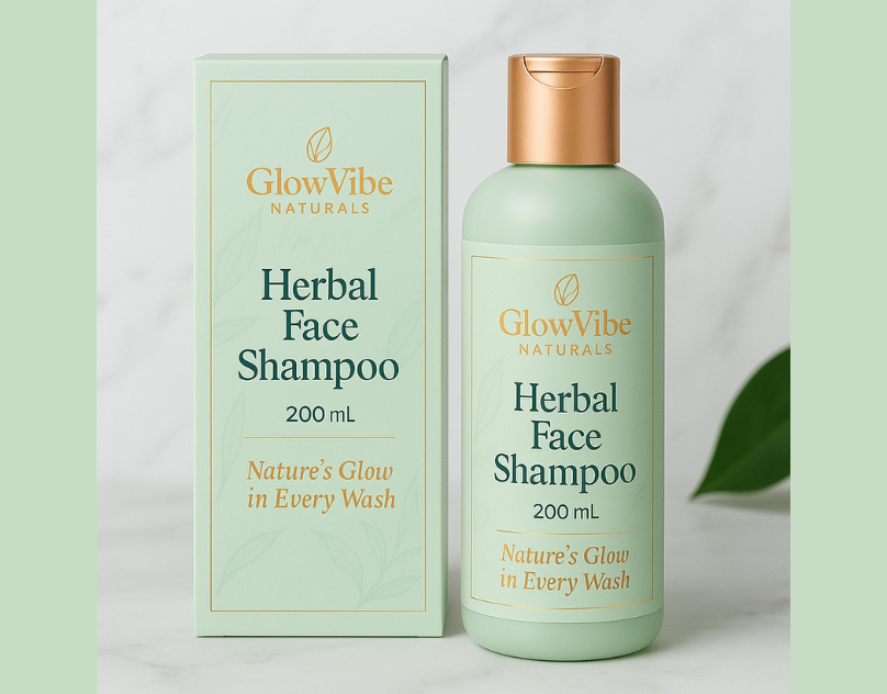 Packaging Design for GlowVibe Naturals – Herbal Face Shampoo 3d 3d mockup bag design bottle bottle label box box design branding cosmetic cosmetic packaging design graphic design illustration label label design logo motion graphics packaging packaging design ui