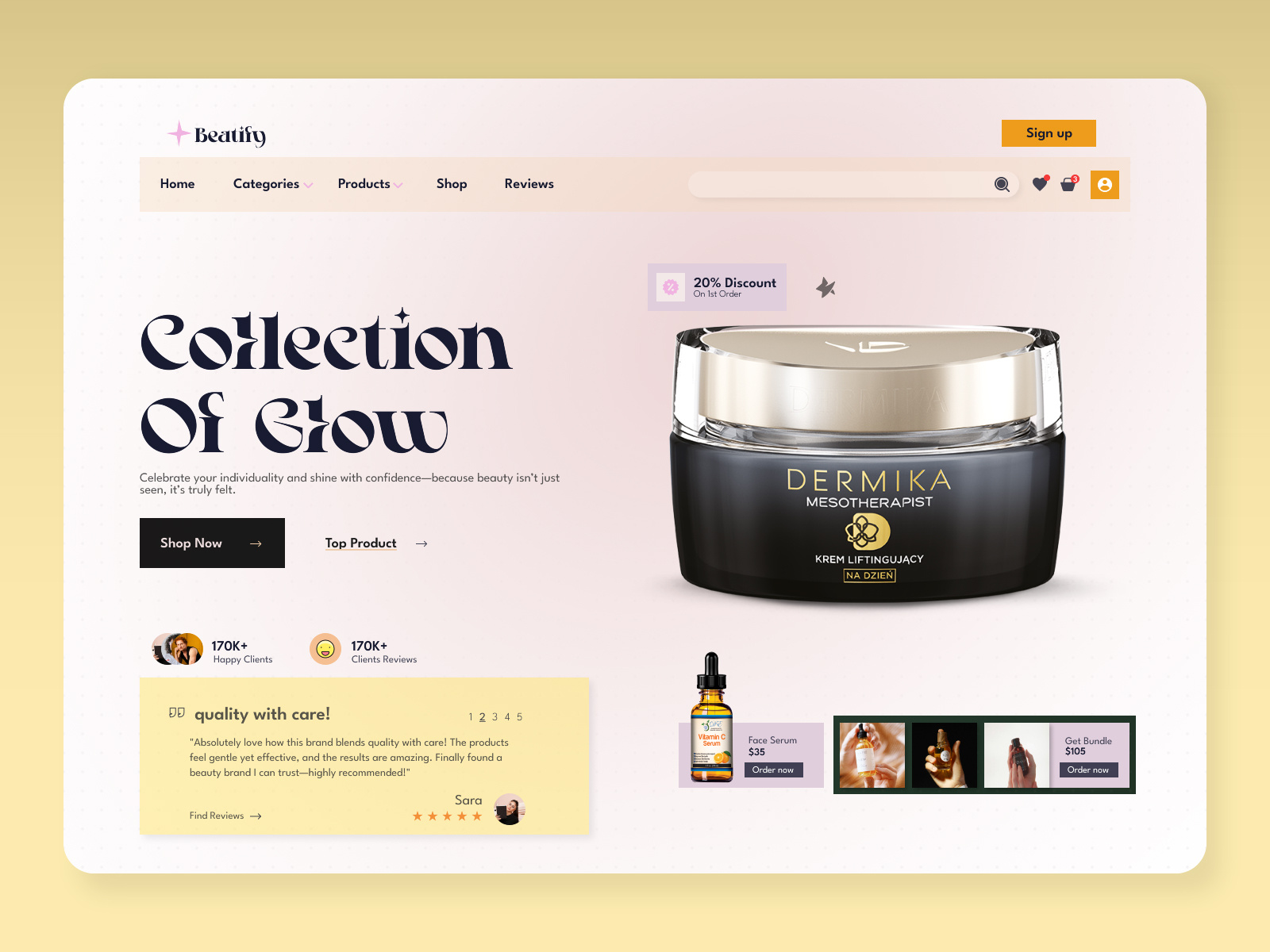 Beauty product e-commerce website app design application design beauty app beauty movie branding e commerce landing page product design product website skin care website skincare landing page user friendly user research ux design uxui web ui website design