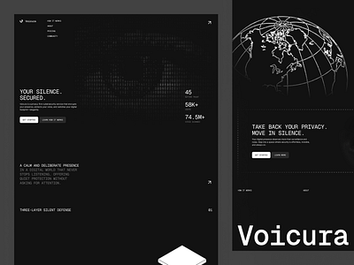 Voicura : Cybersecurity - Landing Page companyprofile cyber cybersecurity figma framer landingpage lock minimalism privacy security securitycompany transparent uidesign uiuxlandingpage visibility web3 webdesign