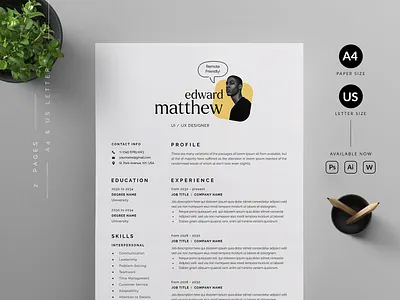 Resume/CV branding cover letter creative resume cv template design graphic design illustration minimal print professional professional ersume resume resume template ui us letter vector word word template