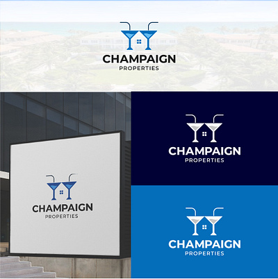 Champaign Properties modern and minimal logo design. bottle brand branding champaign design glass graphic design house illustration logo minimal modern mortgage properties realestate typography ui ux vector