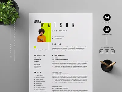 Resume/CV branding business resume cover letter cv template design graphic design illustration minimal print professional resume resume cv resume print resume template ui us letter vector word word template