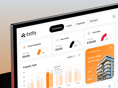 Real Estate Dashboard app design b2b business crm dashboard dashboarddesign design estate interface product design property proptech real estate saas service ui uiux uiux design web