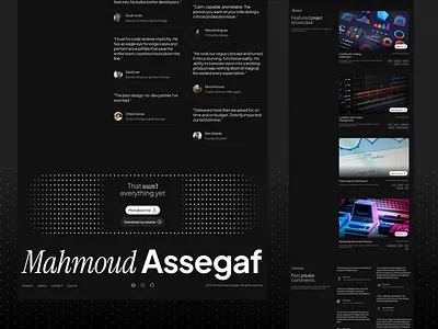 developer portfolio website ui design animation backend black clean dark design designer developer figma framer frontend portfolio sans serif simple ui ux web website white