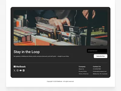 Melbook - Footer Design adobe book branding clean figma footer graphic design page popular ui uiux userinterfaces ux views website