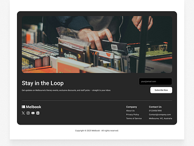 Melbook - Footer Design adobe book branding clean figma footer graphic design page popular ui uiux userinterfaces ux views website