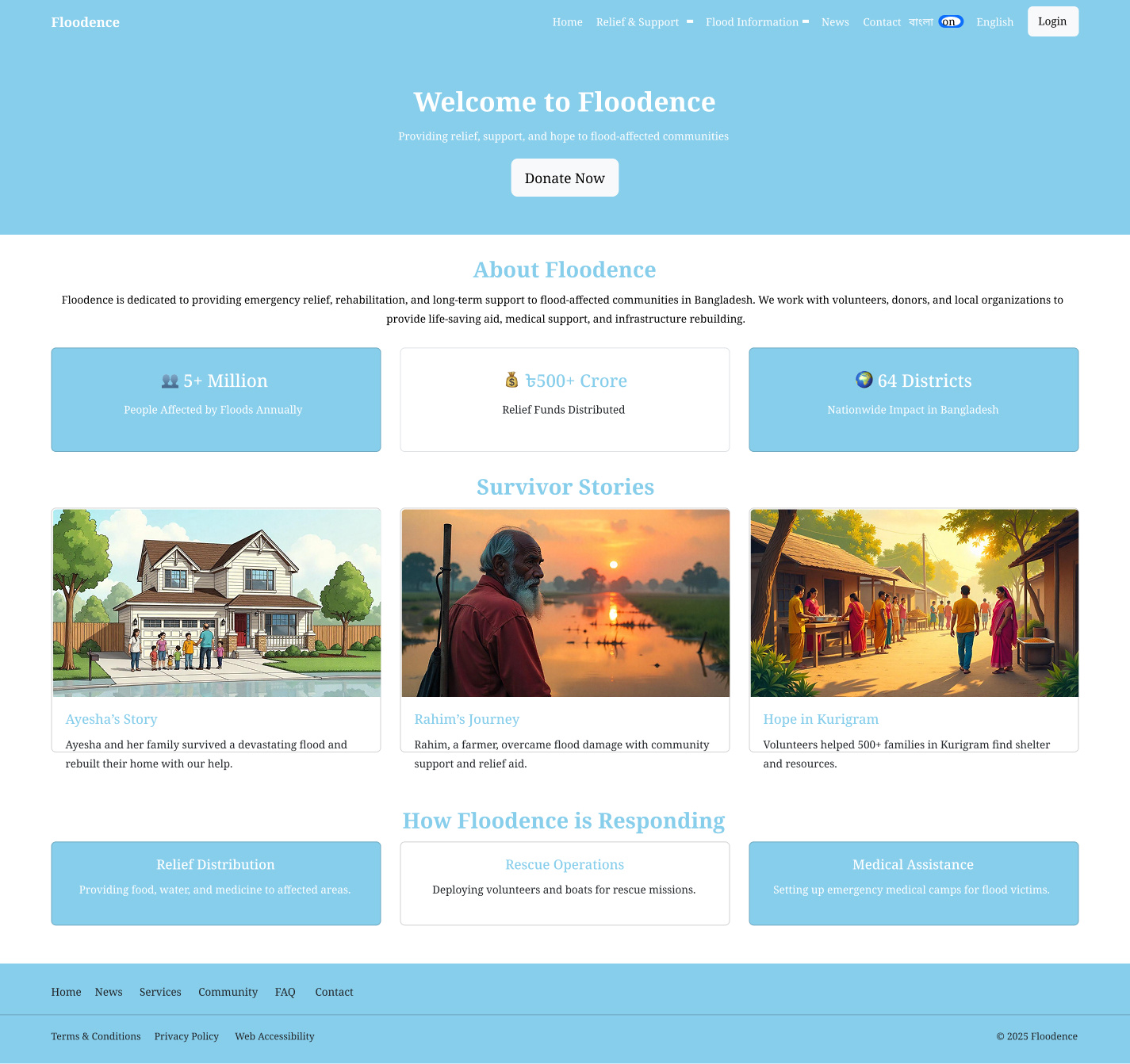 Floodence - Flood Relief and Support Website branding design graphic design ui uiux ux