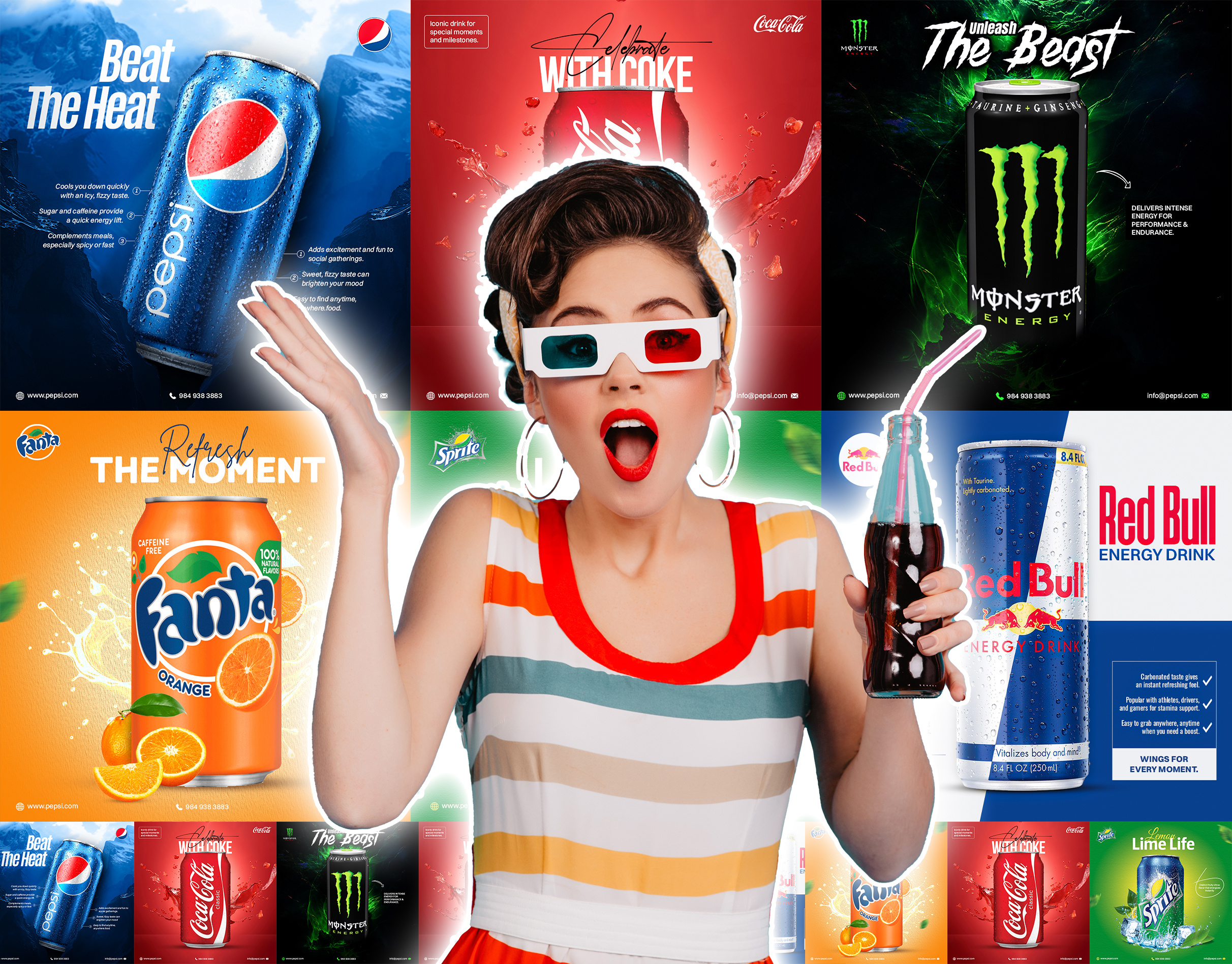 Beverage Ad Mockups addesign advertising branding cocacola creativedesign graphic designer graphicdesign marketingdesign mockups packaging pepsi posterdesign productdesign redbull uiux