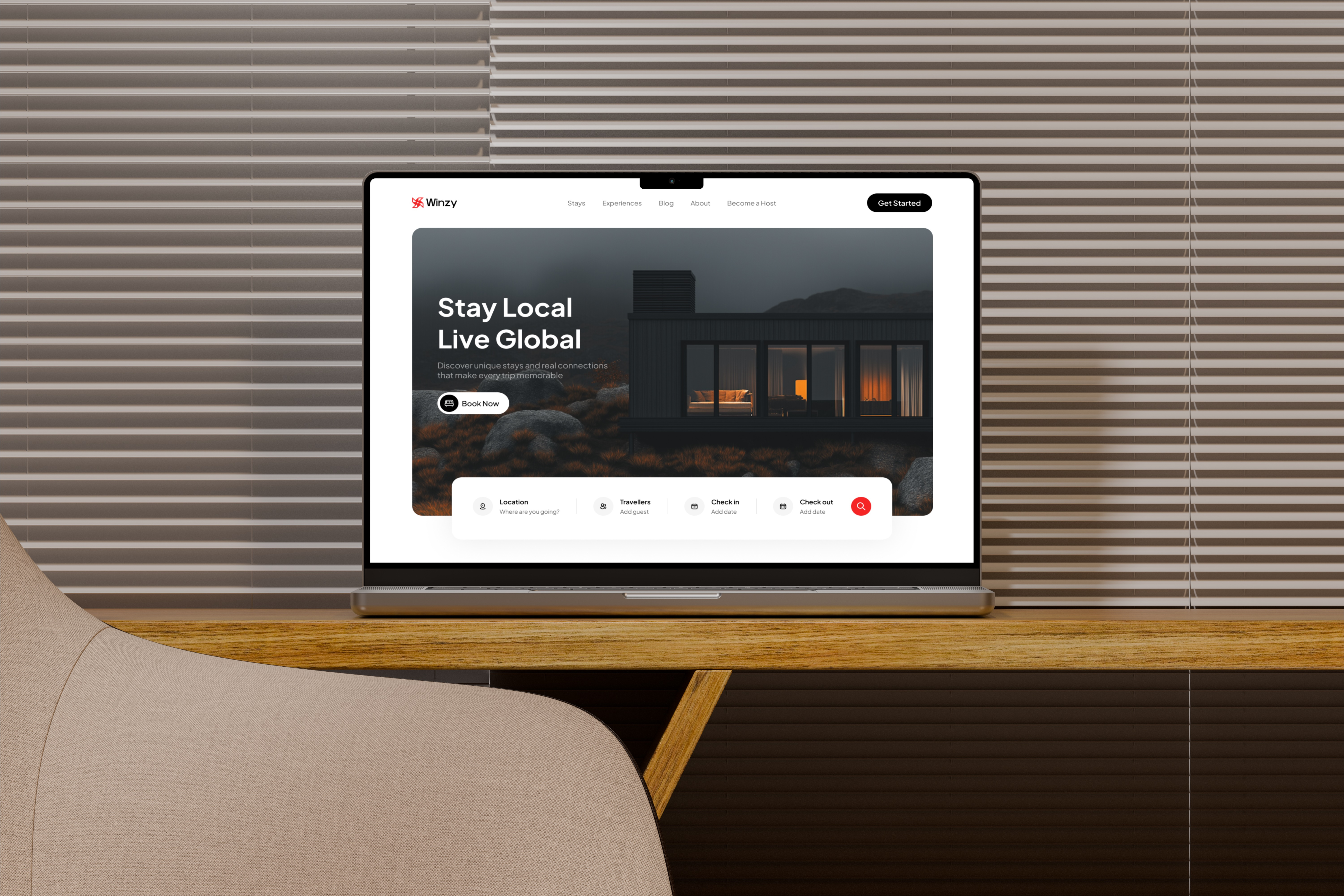 Winzy - Stay Local, Explore Global Booking minimal travel interface