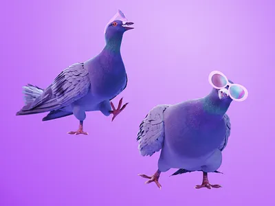 Street Style Birds – CG Illustration, Pigeons in Sunglasses 3d 3d art 3d design 3d designer 3d drawing 3d illustration 3d model 3d modeling 3d render 3d visual b3d bird c4d character character design character illustration illustration pigeon purple render