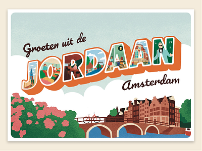 Groeten uit de Jordaan amsterdam bike brouwersgracht canal house city jordaan noordermarkt old school postcard snailmail travel traveling urban vintage westertoren