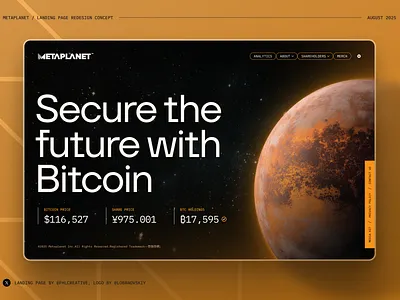 Metaplanet Landing Page Concept bitcoin branding crypto homepage ibm plex landing landing page monospace orange planet space universe web page website design