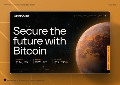 Metaplanet Landing Page Concept bitcoin branding crypto homepage ibm plex landing landing page monospace orange planet space universe web page website design