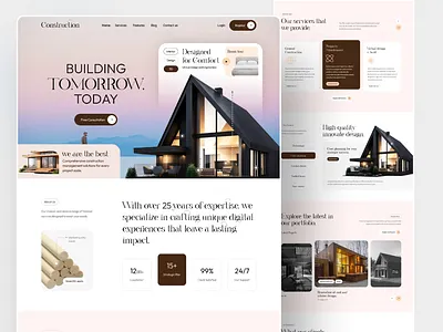 Construction Landing Page Concept cleandesign creativedesign design designinspiration homepage propertywebsite realestatewebsite ui ux webdesign website