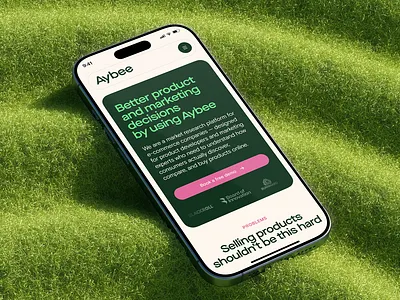 Aybee - E-commerce Research Platform | Minimum Code ai ai e commerce ai platform beige beige design bold typography creative design creative landing page e commerce green green design hero section hero section landing page marketing tool mobile landing page pink pink design research platform researches