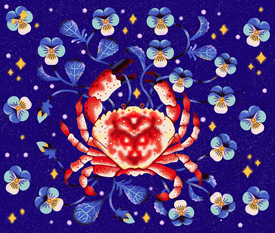 Pansy Crab animal illustration crab dribbble flowers illustration photoshop texture vector