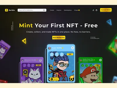 Hero Redesign for Rarible 3d animation blockchain branding crypto design graphic design illustration logo motion graphics nft ui vector