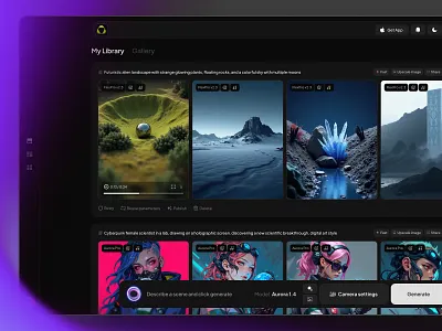 Ai Generations list ai chat chatgpt credits dashboard dataviz design desktop generations gpt history images tech template ui