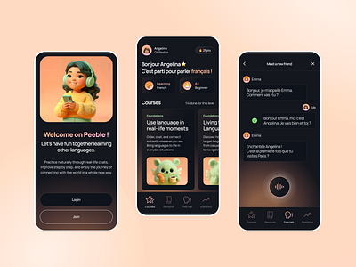 Peeble - Learning language app animation app app design chat language languages learning translation ui