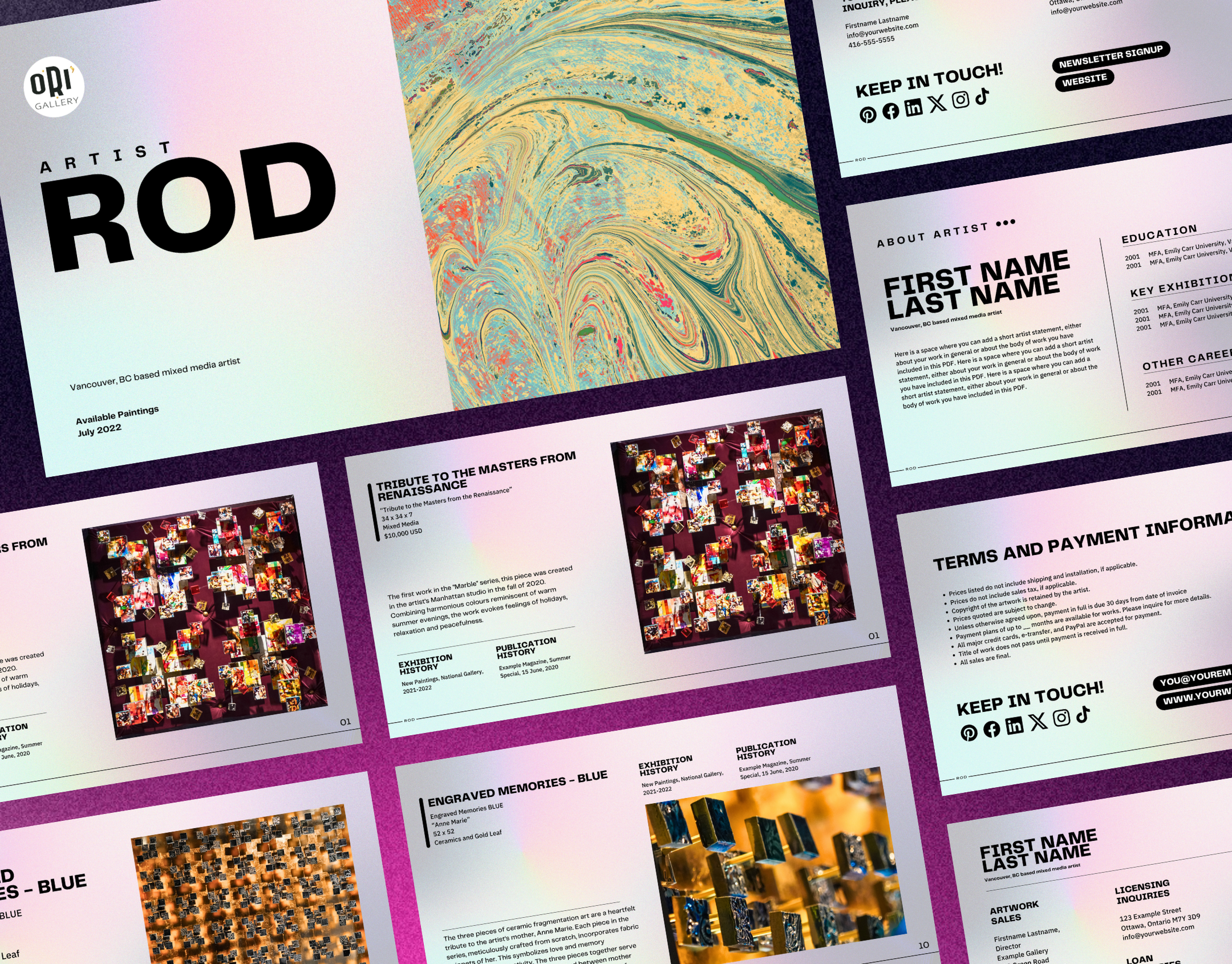 ROD Artwork Presentation — Ori Gallery Showcase advertising art gallery presentation artist portfolio branding business presentation canva canva template design editorial design google slides graphic design illustration layout design marketing poster design powerpoint presentation presentation template design social media design typography