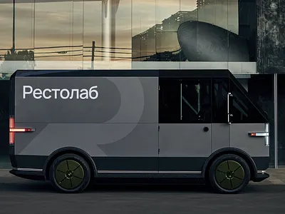Restolab branding design future graphic design icon logo typography van vector vehicle