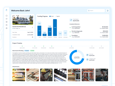 Developer Project Dashboard analytics blue charts construction dashboard design latest ui web app