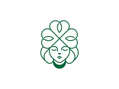 Sleek Clover Girl Logo beauty brand and identity clover cosmetic face girl green head leaf logo luck minimilist nature premade logos salon sleek spa woman