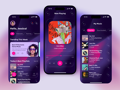 Daily UI #009 - Music Player appdesign dailyui 009 darkmode dribbble glasmorphizm mobiledesign musicapp streamingapp uiux