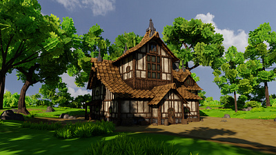 Medieval House 10 With Environment 3D model 3d 3dart 3dmodel art blender3d conceptart environment exterior forest grass house landscape medieval nature render3d rock tree well