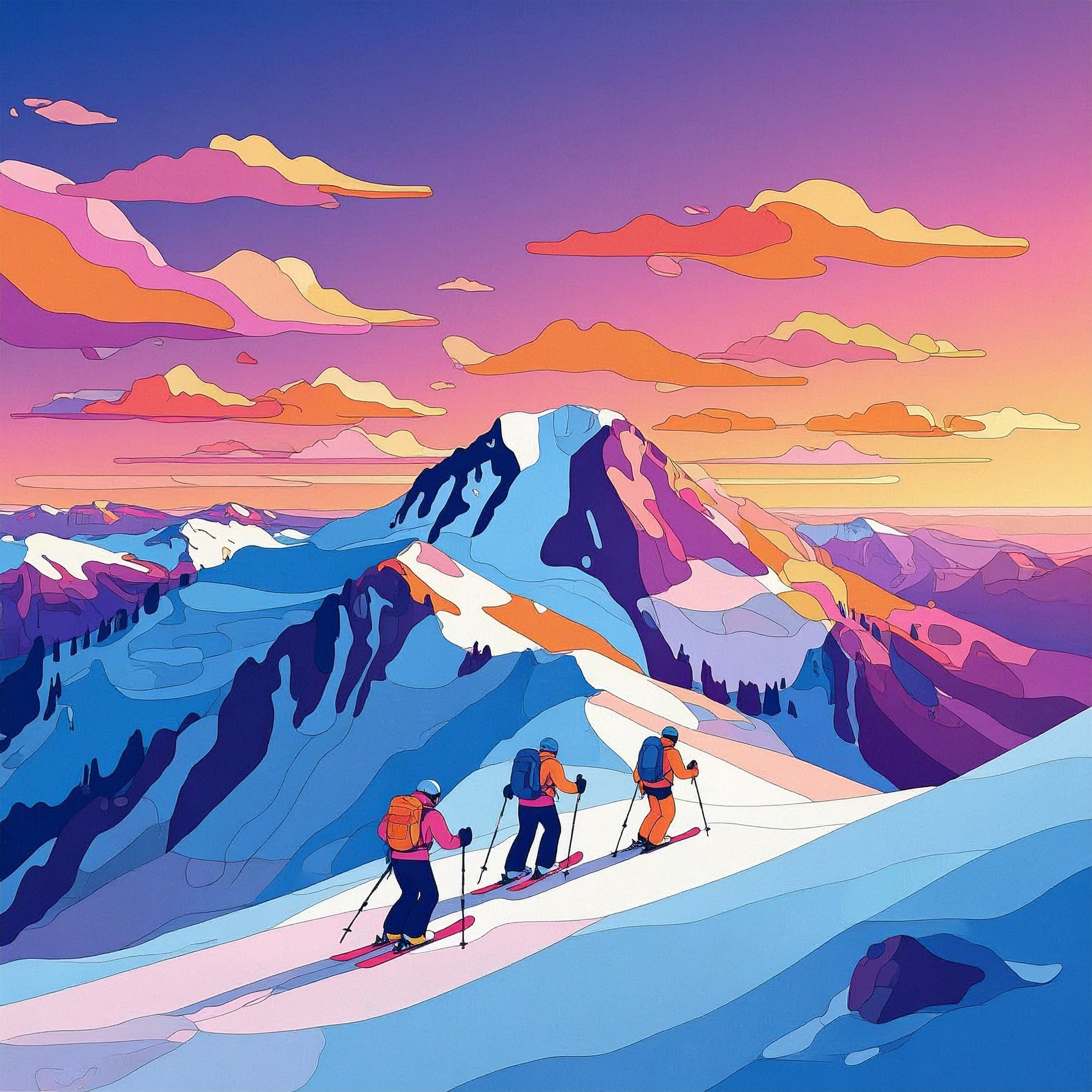 Snowpack & Conservation: Big Cottonwood Canyon Utah Illustration activist art bcc big cottonwood canyon illustration salt lake city ski ski art ski culture art ski utah skiing utah sunset travel art utah utah art utah artist utah illustration utah snow visit salt lake watershed art