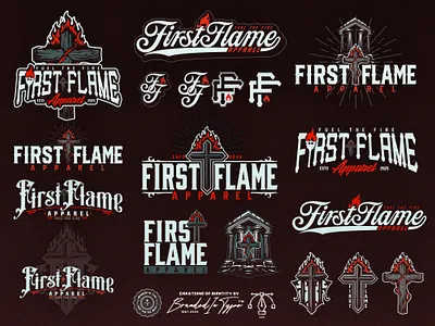 First Flame Apparel - Branding Identity Pack apparel design branding identity clothing line company identity graphic design logo design logotype religious apparel retro design tshirt design tshirt designer vintage design