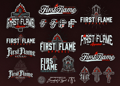 First Flame Apparel - Branding Identity Pack apparel design branding identity clothing line company identity graphic design logo design logotype religious apparel retro design tshirt design tshirt designer vintage design