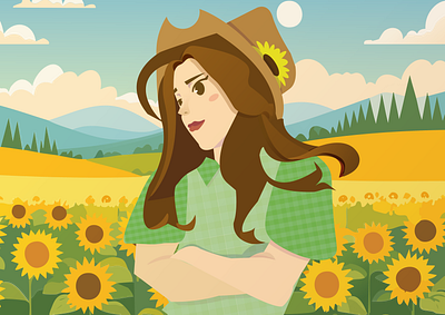 Chica girasoles adorable campo chica cute design field free girasoles girl graphic design illustration ilustrator libre sunflowers vector