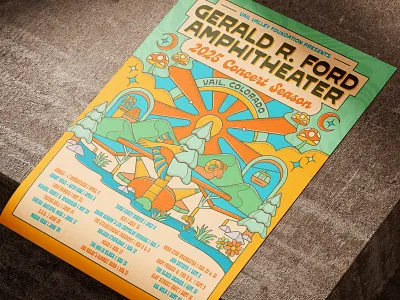 Gerald-R. Amphitheater 2025 Season Concert Poster Design bird design concert poster gig poster mountains design mushroom design mushroom poster music poster music poster artist san diego music poster designer california psychedelic poster design tour poster design