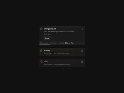 Toast Notifications UI alert clean components darkmode dashboard flat minimal notification saas shadcn shadcnui tailwind toast ui webapp