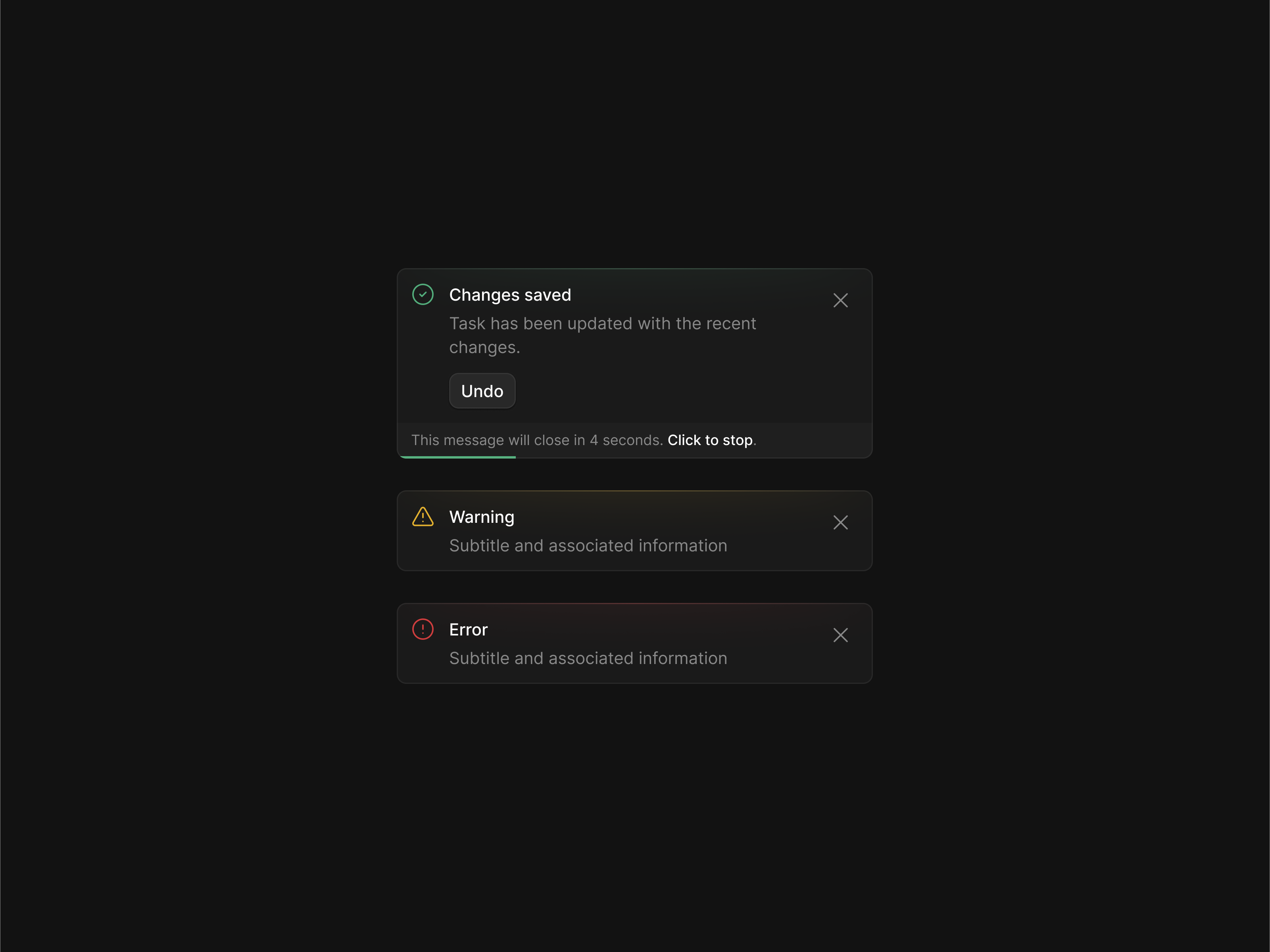 Example of Toast Notifications UI