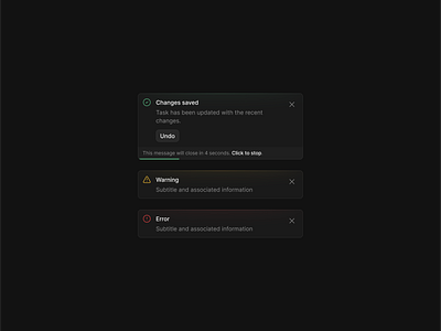 Toast Notifications UI alert clean components darkmode dashboard flat minimal notification saas shadcn shadcnui tailwind toast ui webapp