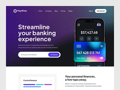 Finance Landing Page baanking saas bank banking homepage landing page money transfer payment saas saas website web website website design website redesign
